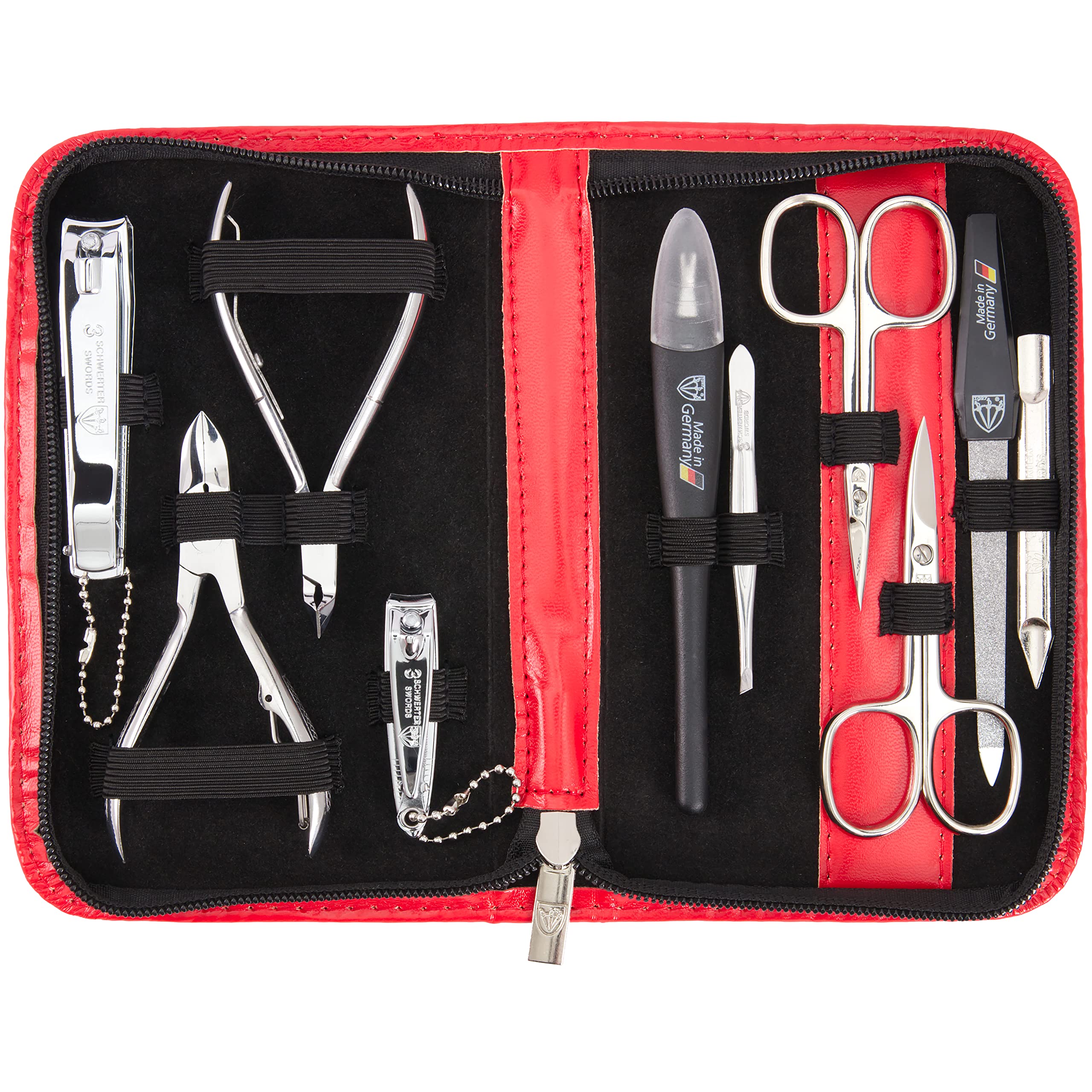 3 Swords Germany - Brand Quality 10 Piece Manicure Pedicure Grooming Kit Set For Professional Finger & Toe Nail Care Scissors Clipper Fashion Leather Case In Gift Box, Made By 3 Swords (03614)